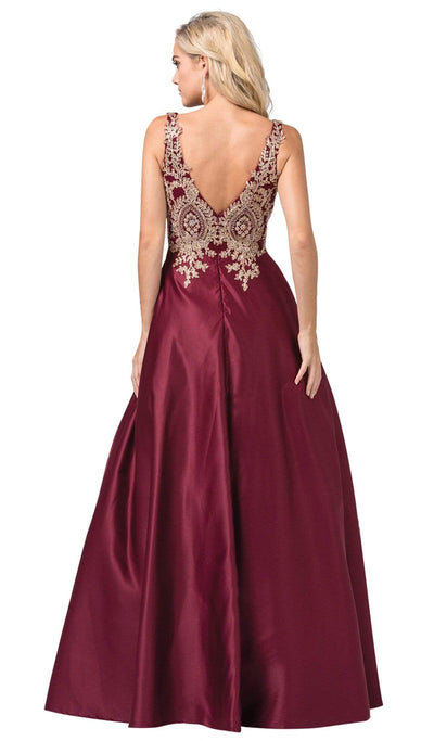 Dancing Queen - 2533 Gold Embellished Lace Bodice Satin A-Line Gown Special Occasion Dress