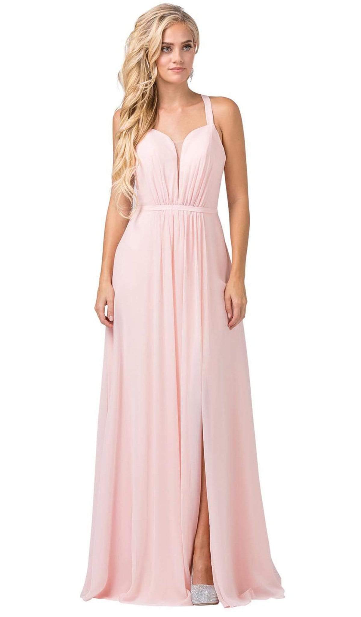 Dancing Queen - 2541 Crisscross Strap Ruched Bodice Chiffon Dress Prom Dresses XS / Blush