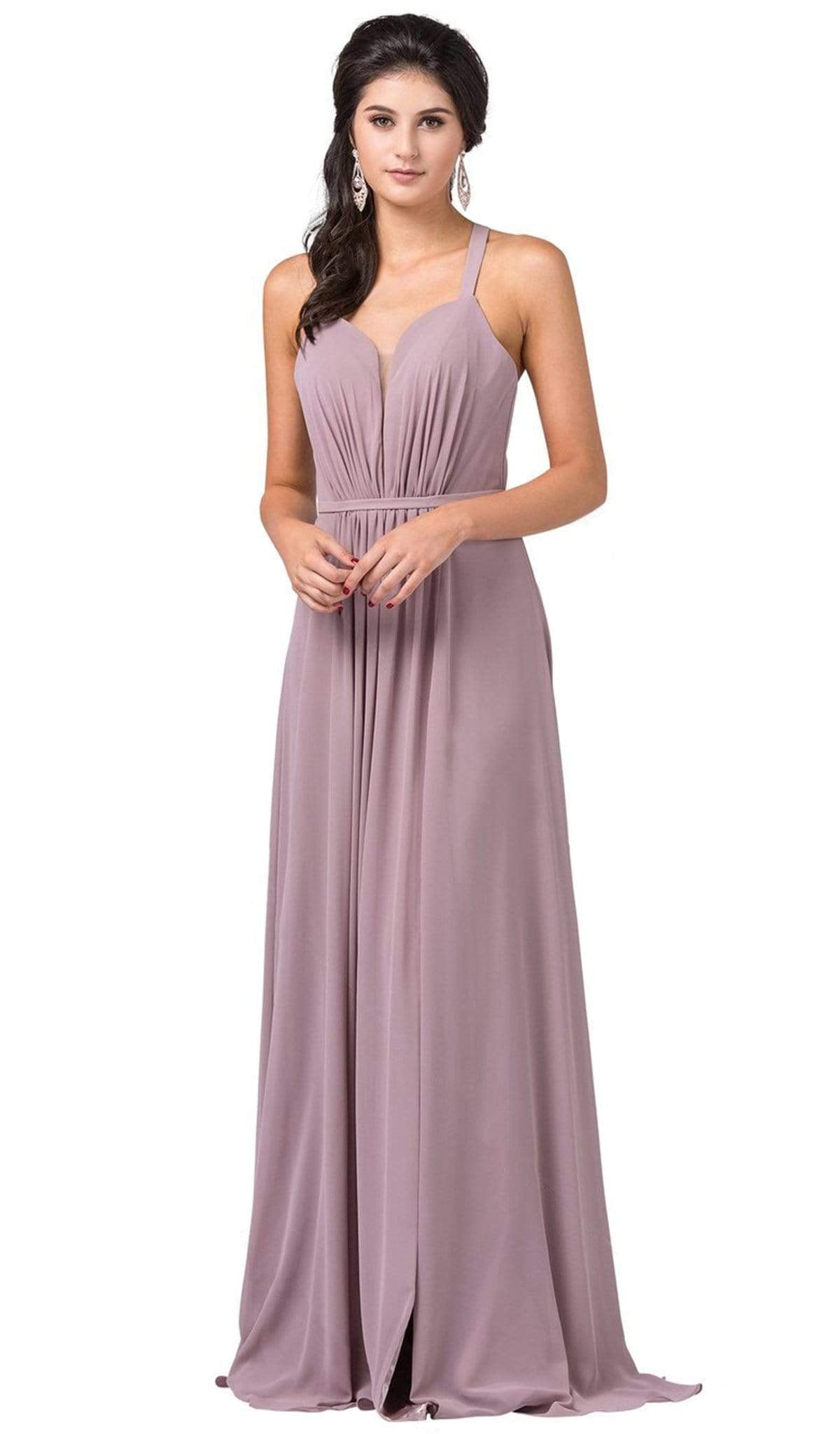 Dancing Queen - 2541 Crisscross Strap Ruched Bodice Chiffon Dress Prom Dresses XS / Mocha