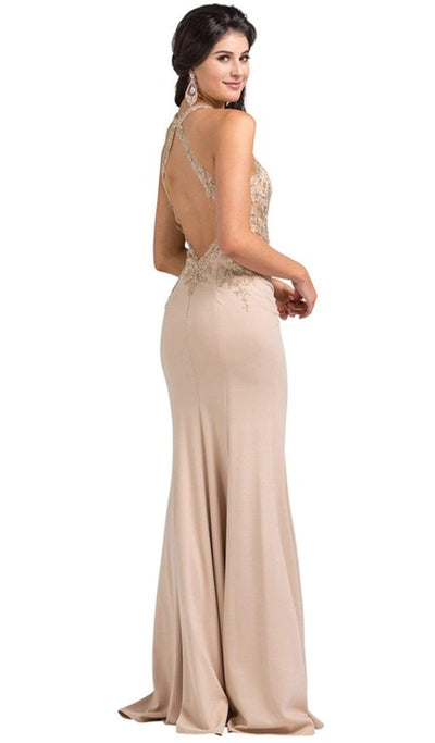 Dancing Queen - 2555 Embroidered Halter Long Trumpet Gown Special Occasion Dress