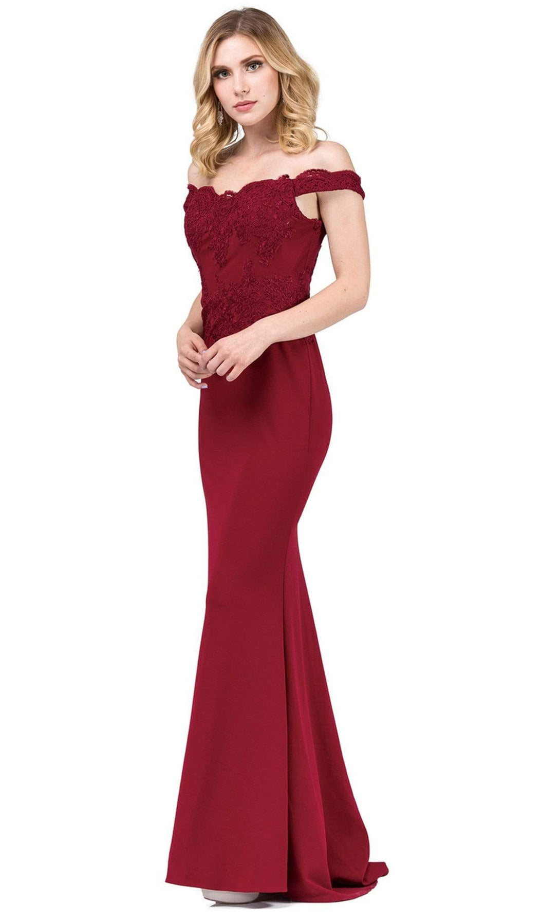 Dancing Queen - 2562 Lace Applique Off-Shoulder Fitted Prom Dress Prom Dresses
