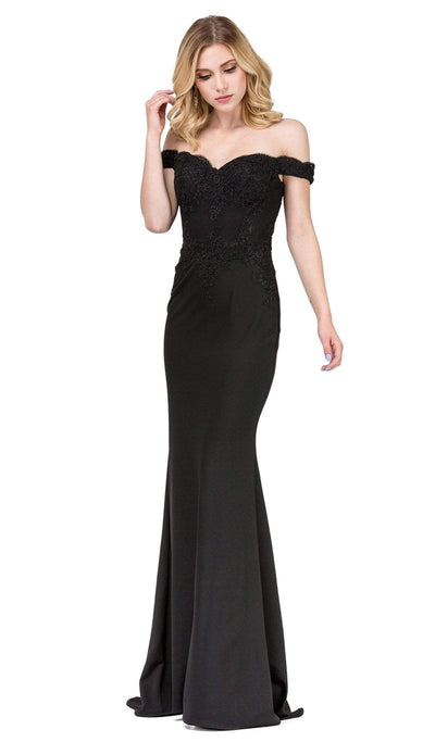 Dancing Queen - 2562 Lace Applique Off-Shoulder Fitted Prom Dress Prom Dresses XS / Black