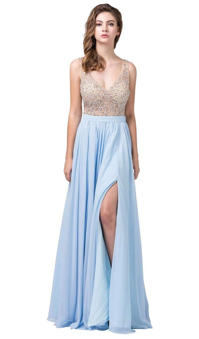 Dancing Queen - 2569 Illusion Beaded Bodice Flowy Prom Dress Prom Dresses XS / Perriwinke