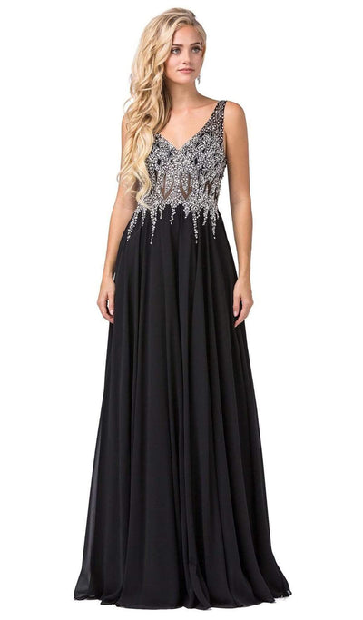 Dancing Queen - 2570 Jewel Ornate Illusion Bodice Chiffon Prom Dress Special Occasion Dress XS / Black