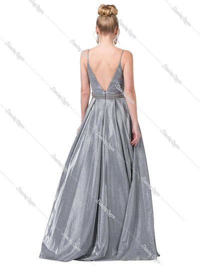 Dancing Queen - 2613 Pleated Bodice Metallic A-Line Gown Prom Dresses