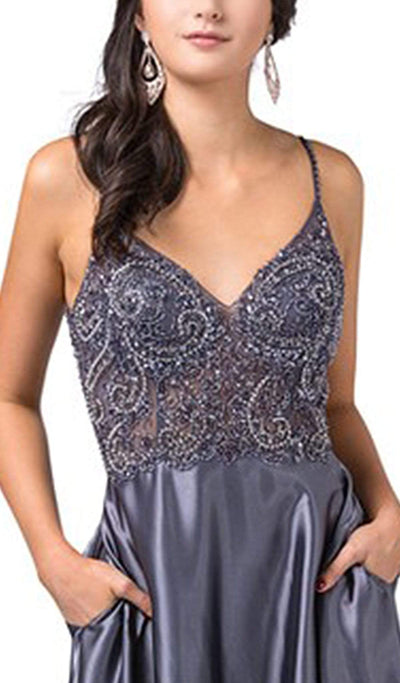 Dancing Queen - 2614 Embellished V-neck A-line Dress Special Occasion Dress