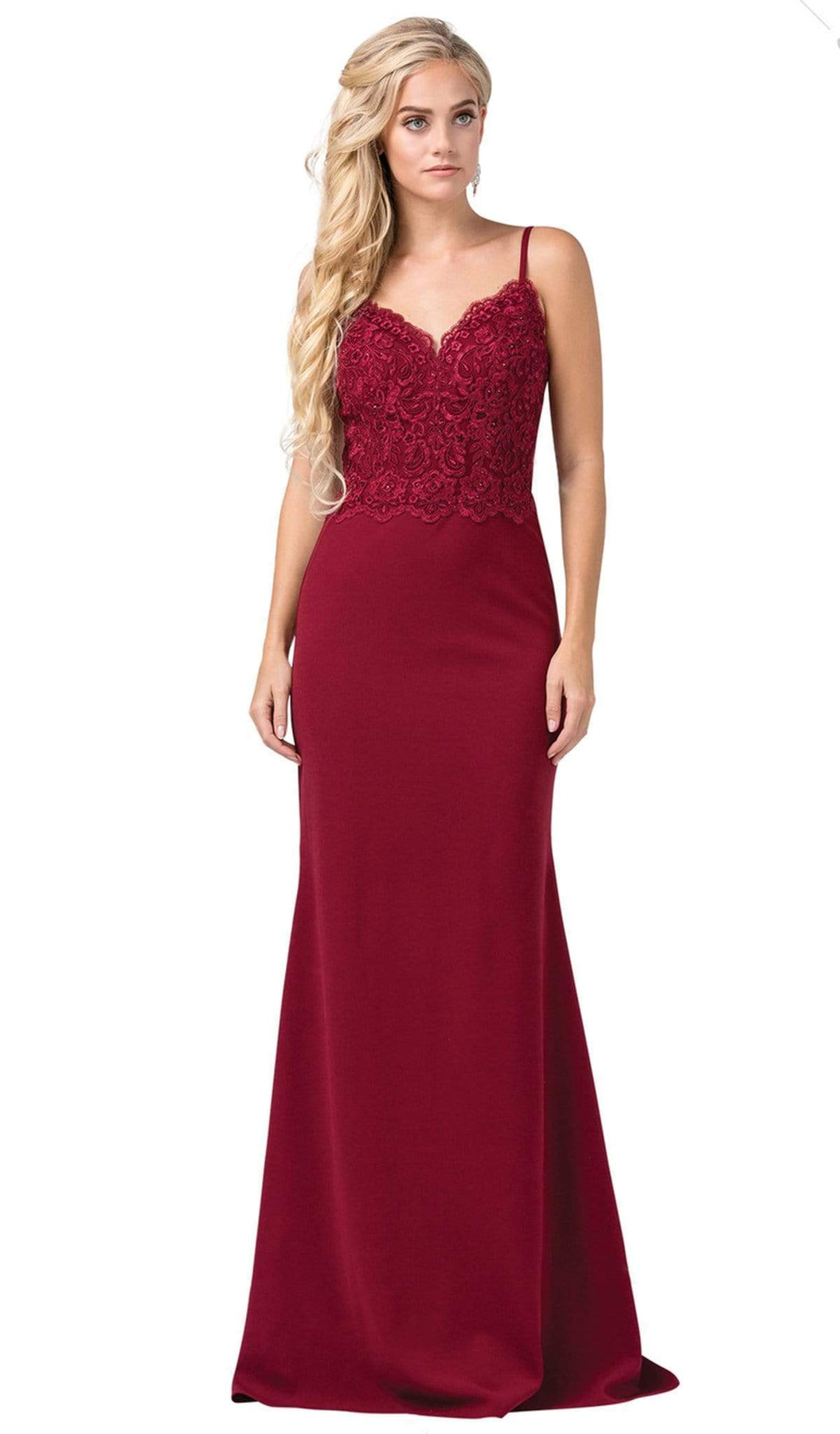 Dancing Queen - 2620 Lace V-neck Trumpet Dress Special Occasion Dress XS / Burgundy