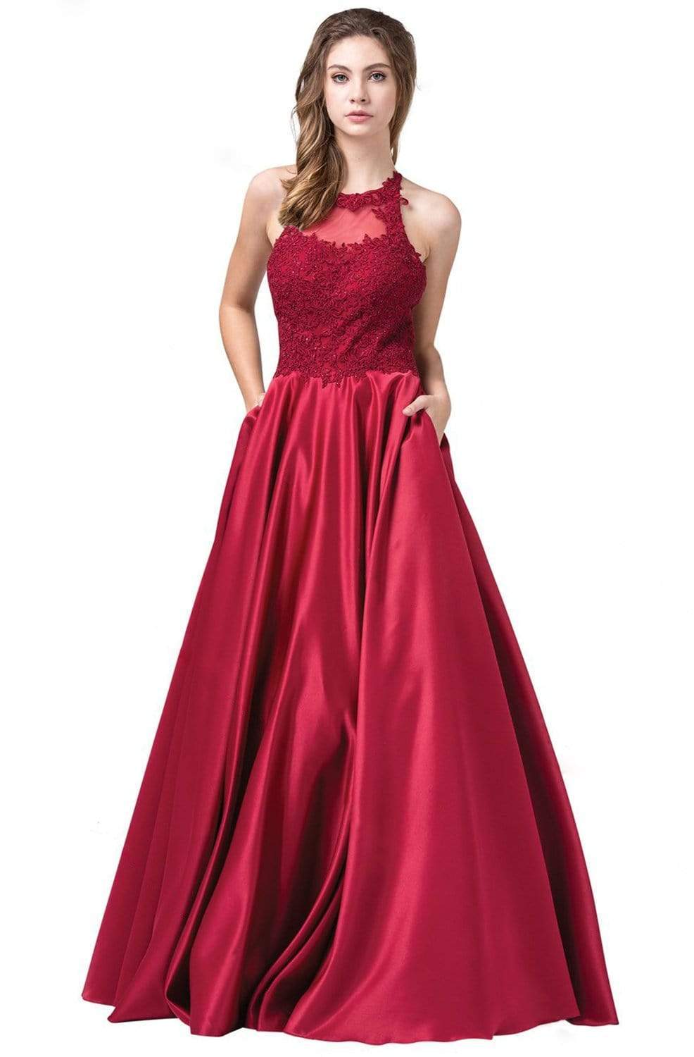 Dancing Queen - 2625 Heart Shape Illusion Cutout A-Line Prom Gown Ball Gowns XS / Burgundy