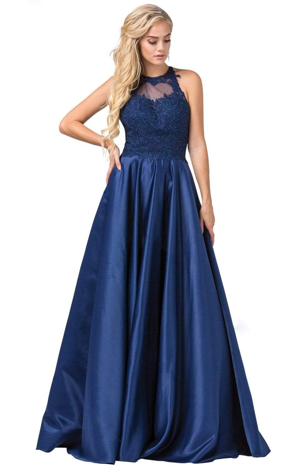 Dancing Queen - 2625 Heart Shape Illusion Cutout A-Line Prom Gown Ball Gowns XS / Navy
