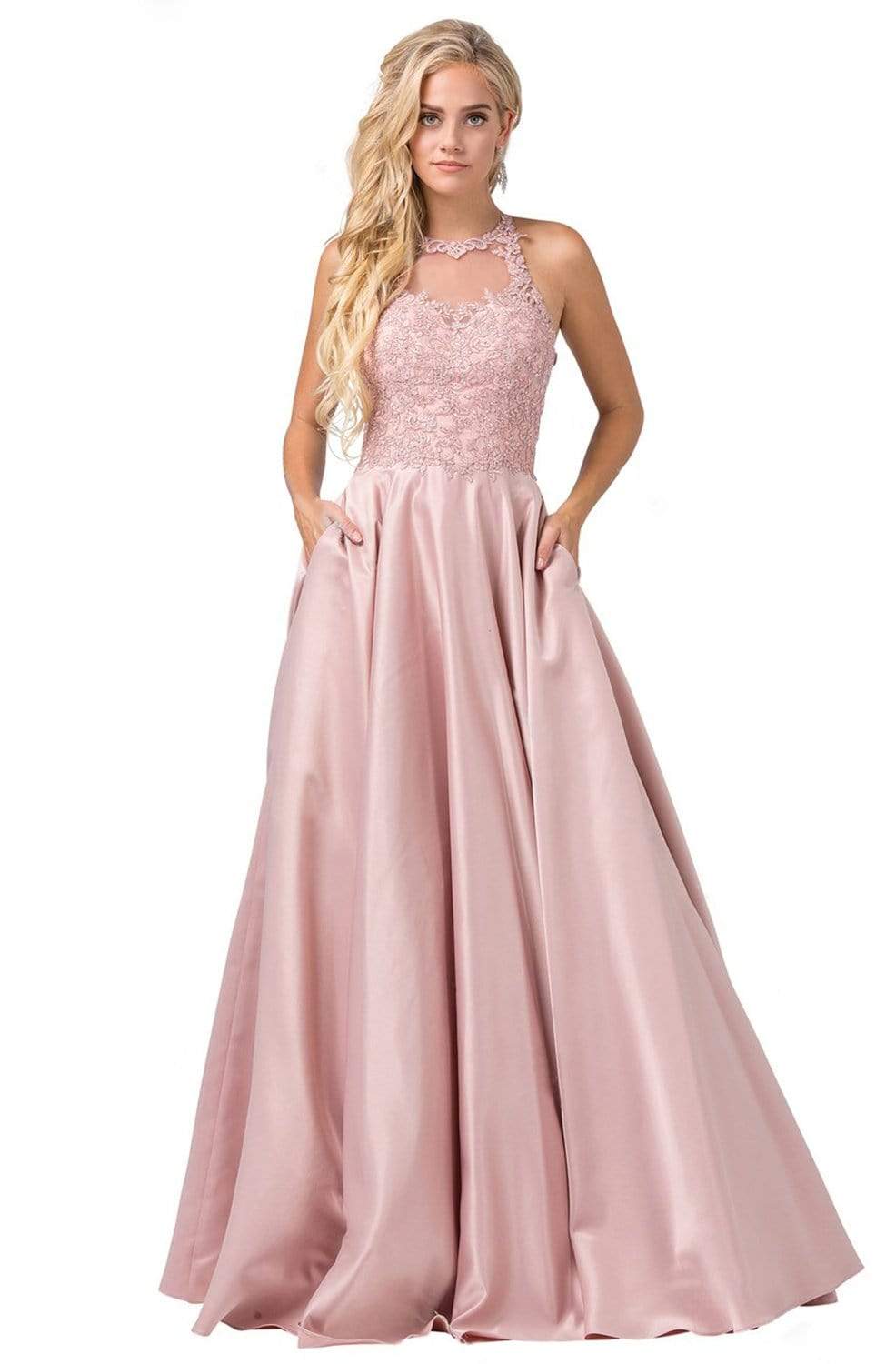 Dancing Queen - 2625 Heart Shape Illusion Cutout A-Line Prom Gown Ball Gowns XS / Rose Gold