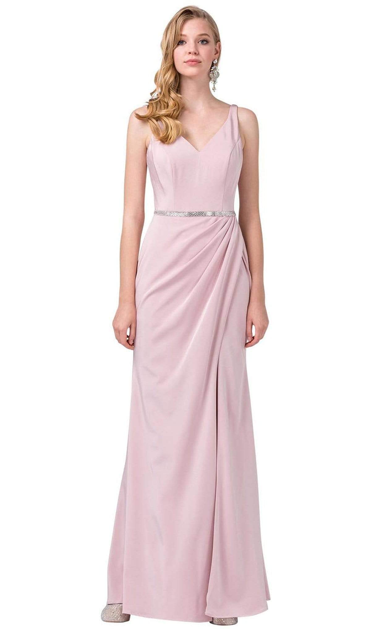 Dancing Queen - 2632 Sleeveless V-neck Embellished Trumpet Dress Special Occasion Dress XS / Blush