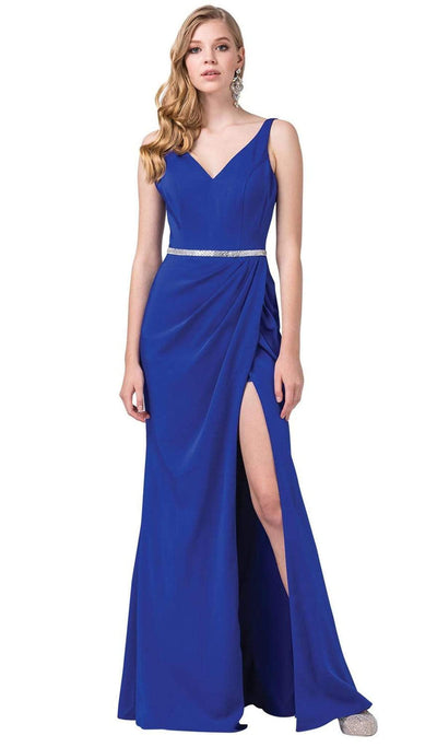 Dancing Queen - 2632 Sleeveless V-neck Embellished Trumpet Dress Special Occasion Dress XS / Royal Blue