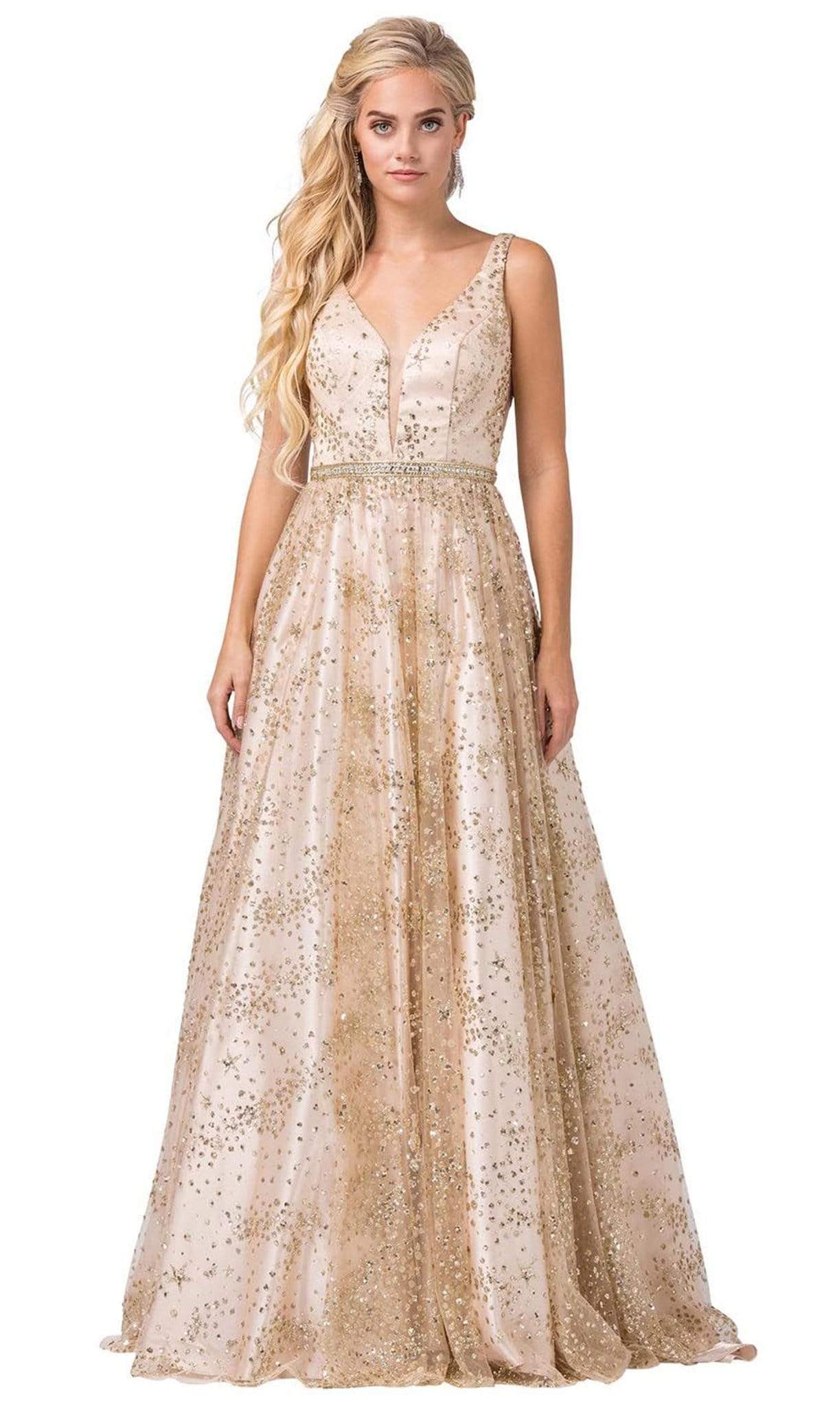 Dancing Queen - Glitter Embellished A-line Gown 2650SC In Gold