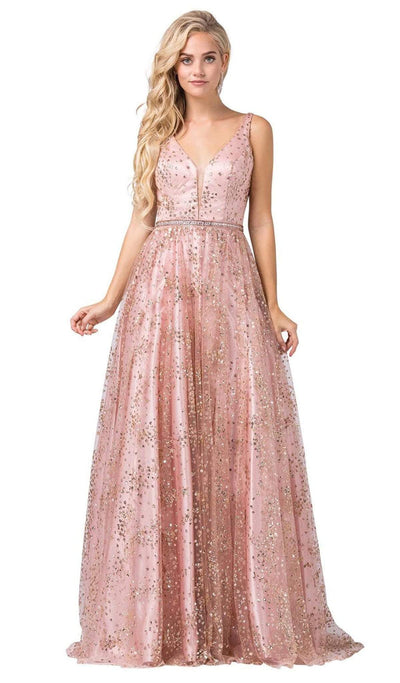 Dancing Queen - 2650 Embellished Deep V-neck A-line Gown Special Occasion Dress XS / Rose Gold