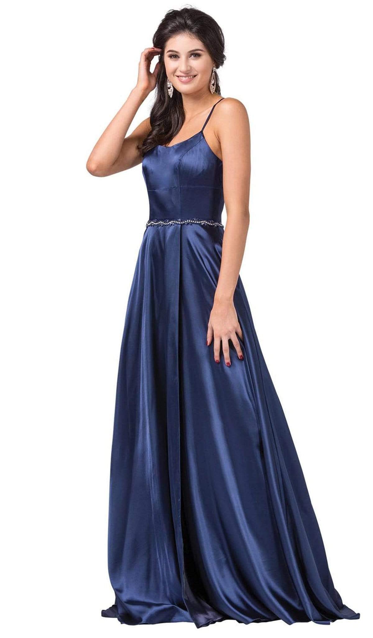 Dancing Queen - 2652 Scoop Neck Embellished A-line Dress Special Occasion Dress XS / Navy