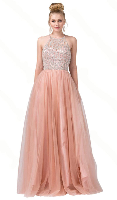 Dancing Queen - 2685 Beaded Halter Prom Gown Special Occasion Dress XS / Rose Gold