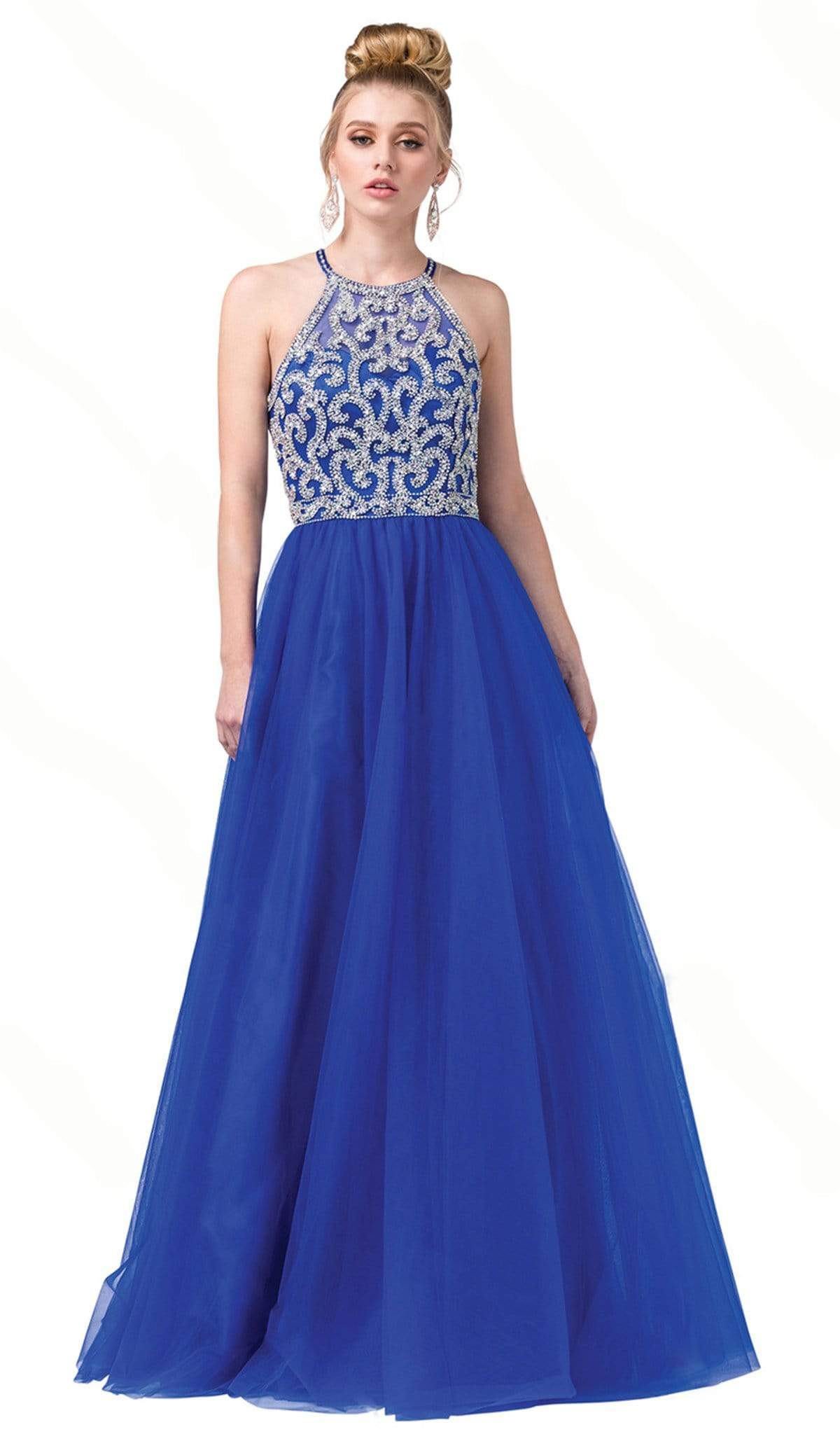 Dancing Queen - 2685 Beaded Halter Prom Gown Special Occasion Dress XS / Royal Blue