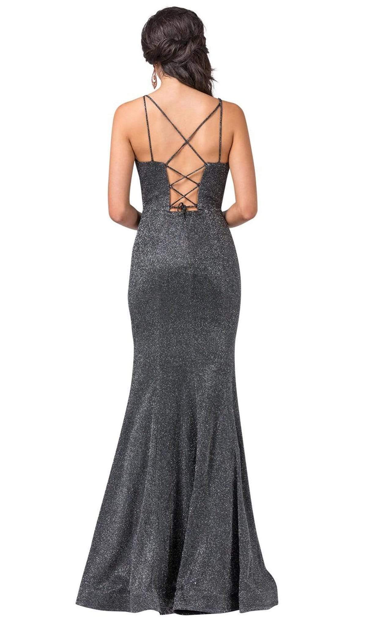 Dancing Queen - 2698 Lace-up Back Metallic Jersey Mermaid Gown Special Occasion Dress