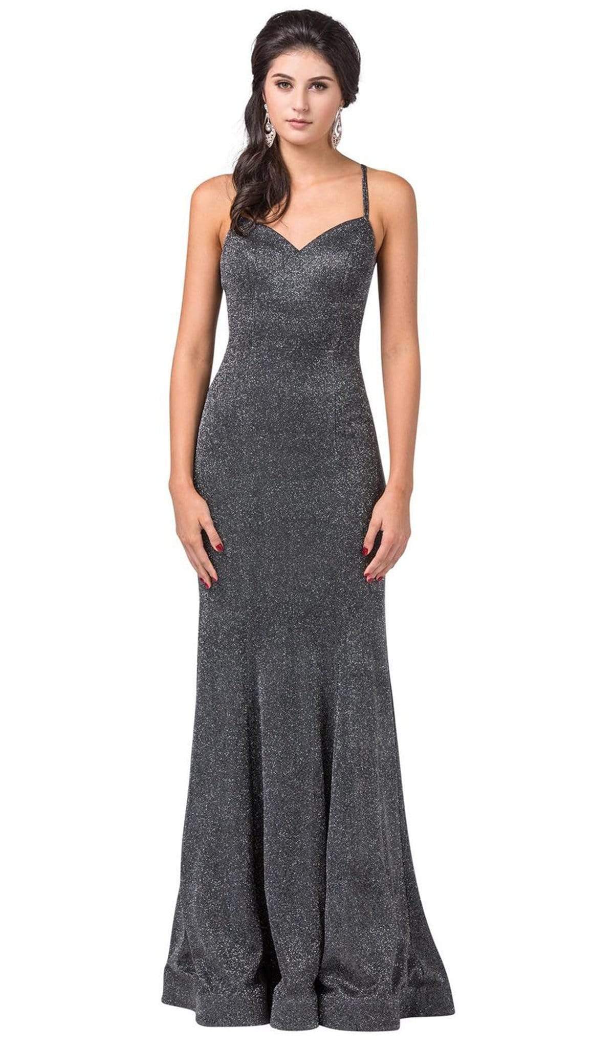 Dancing Queen - 2698 Lace-up Back Metallic Jersey Mermaid Gown Special Occasion Dress XS / Dark Charcoal