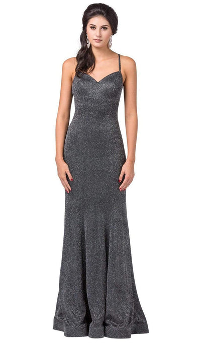 Dancing Queen - 2698 Lace-up Back Metallic Jersey Mermaid Gown Special Occasion Dress XS / Dark Charcoal