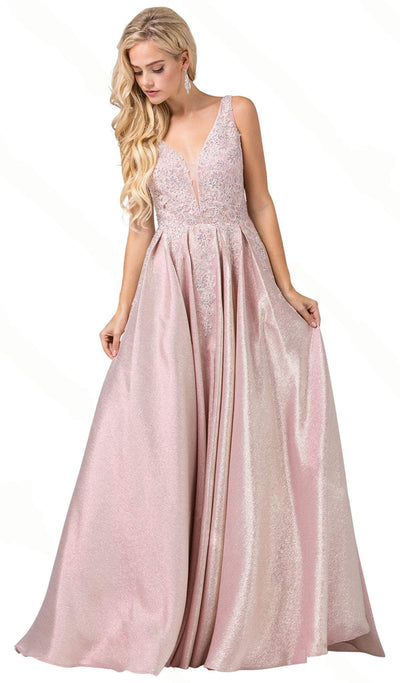 Dancing Queen - 2747 Lace Appliqued Pleated A-Line Prom Dress Special Occasion Dress XS / Blush