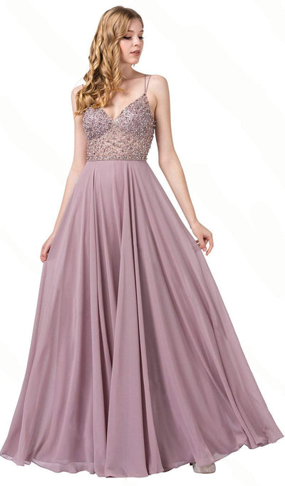 Dancing Queen - 2780 Beaded V-Neck Prom Gown Special Occasion Dress XS / Mocha