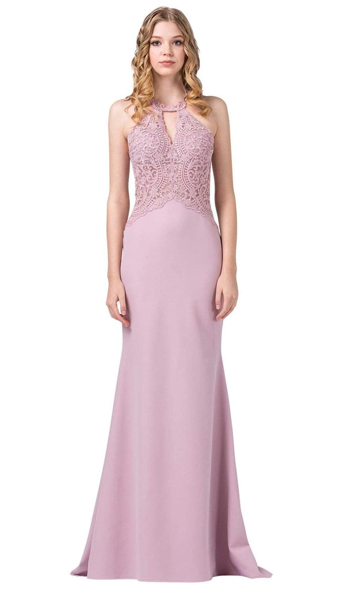 Dancing Queen - 2787 Embroidered Halter Trumpet Gown Special Occasion Dress XS / Dusty Pink
