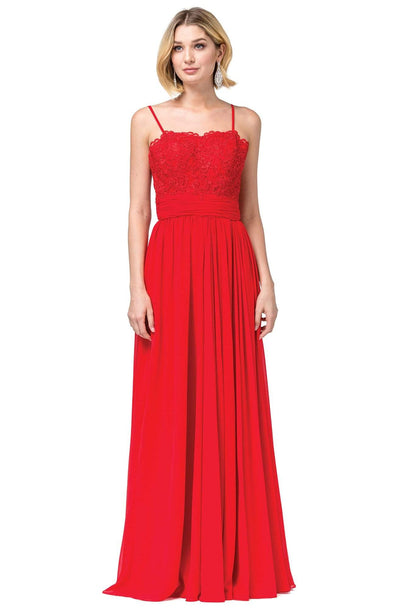 Dancing Queen - 2789 Beaded Lace Embroidery Square Neck A-Line Gown Bridesmaid Dresses XS / Red