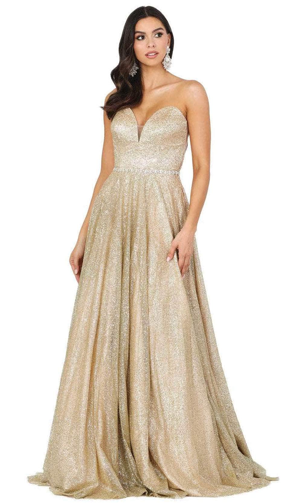 Dancing Queen 2804 - Shimmering Strapless Sweetheart Prom Dress Special Occasion Dress XS / Gold