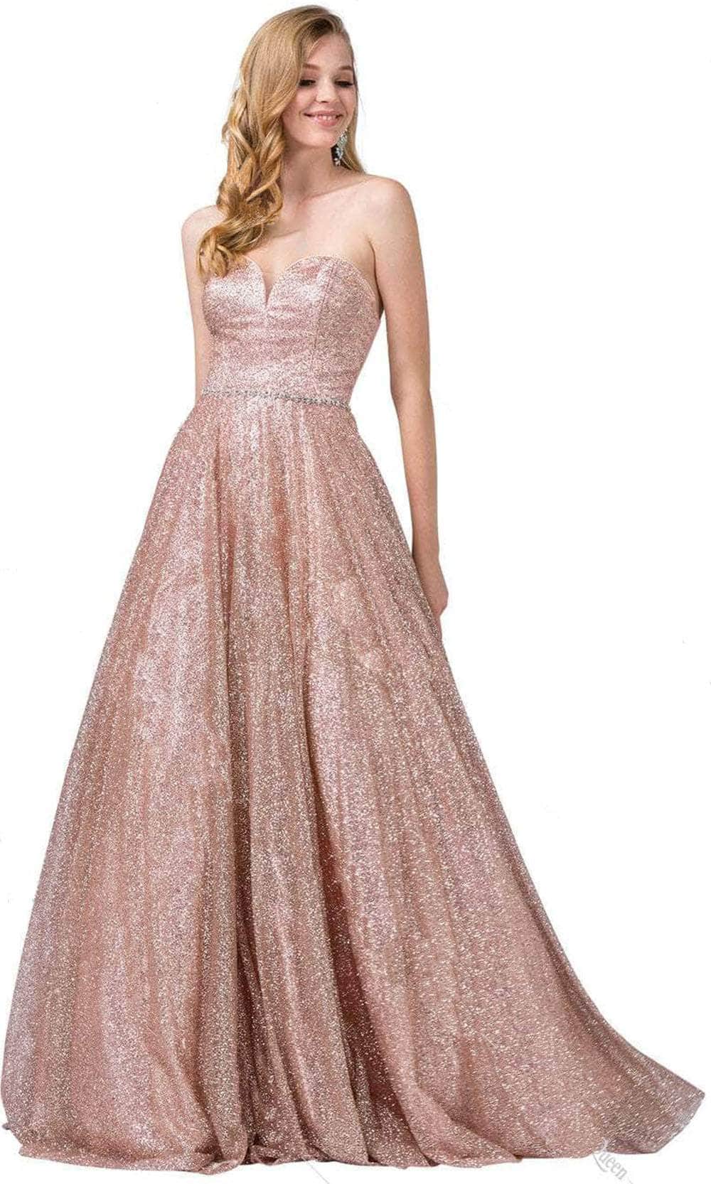 Dancing Queen 2804 - Shimmering Strapless Sweetheart Prom Dress Special Occasion Dress XS / Rose Gold