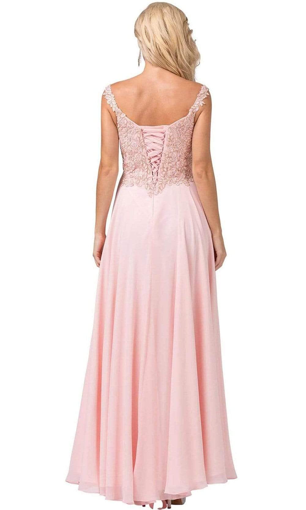 Dancing Queen - 2818 Beaded Lace Bodice Lace-Up Back Chiffon Gown Prom Dresses
