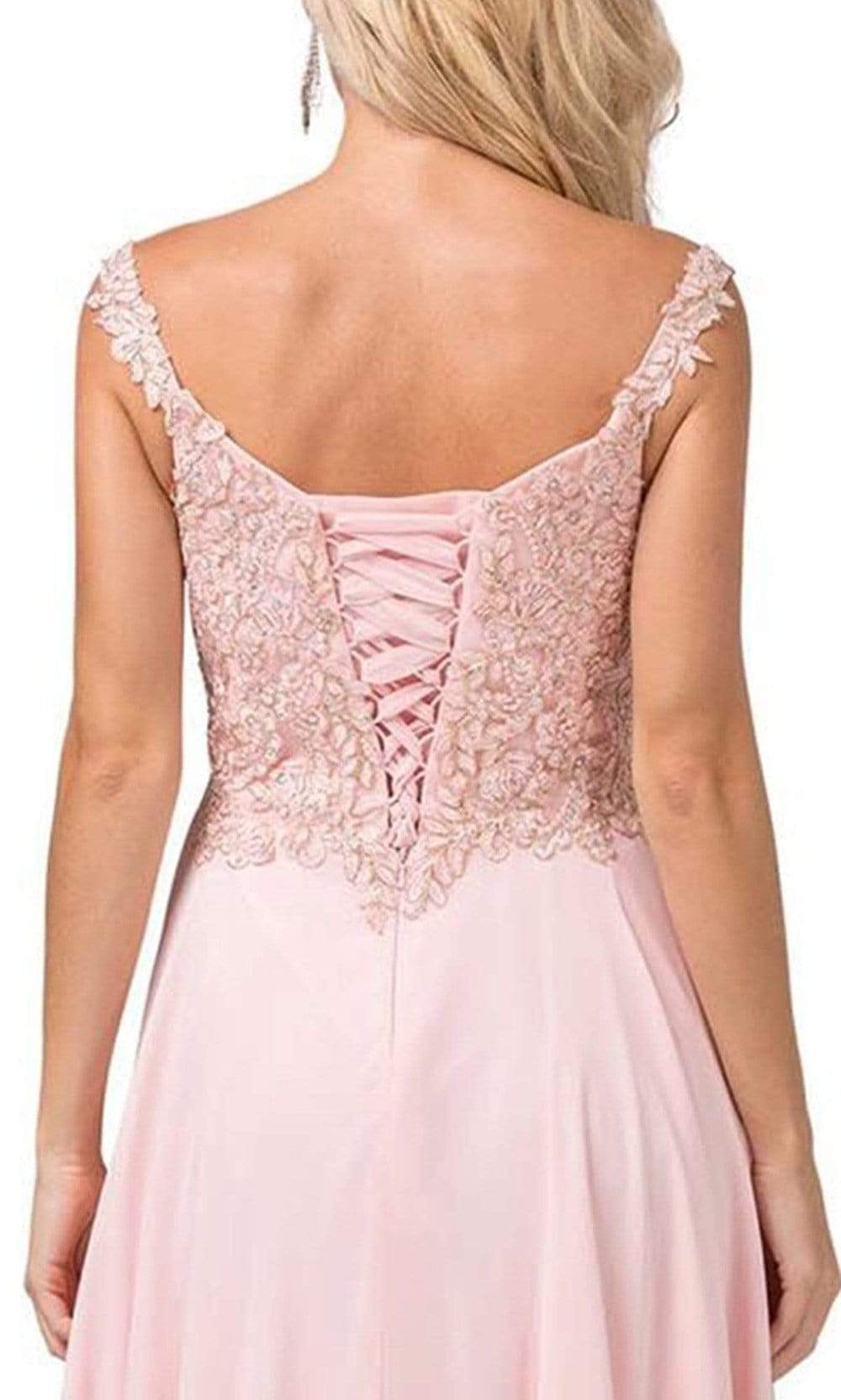 Dancing Queen - 2818 Beaded Lace Bodice Lace-Up Back Chiffon Gown Prom Dresses