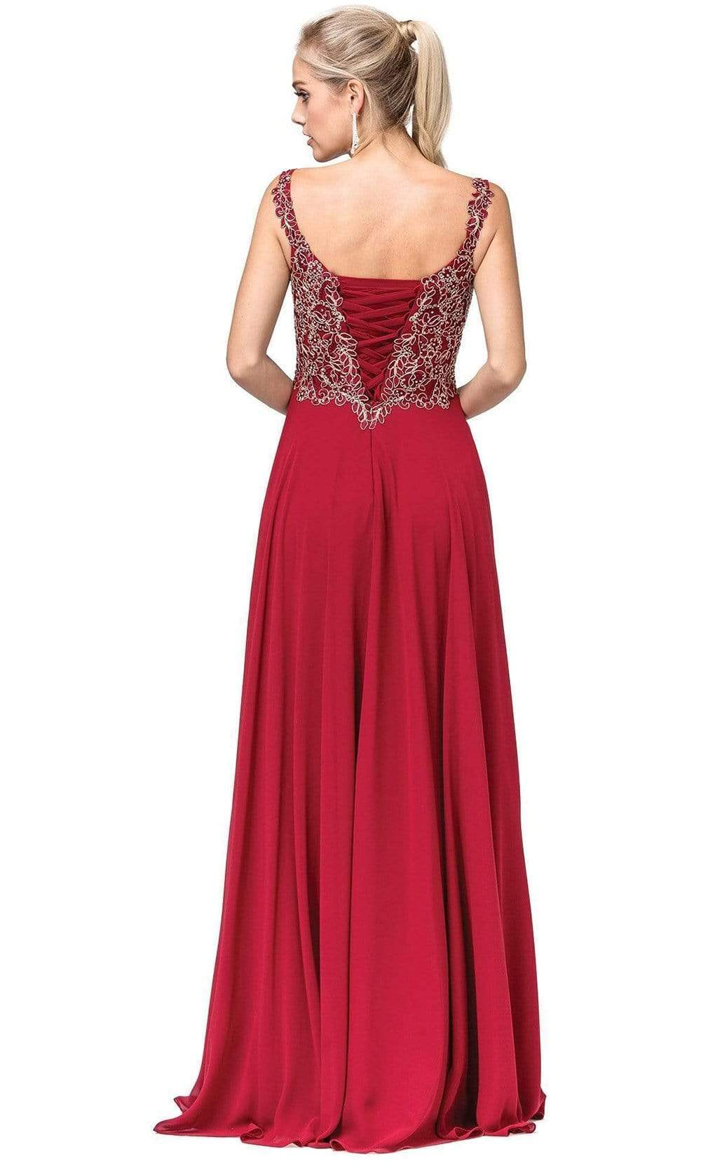 Dancing Queen - 2818 Beaded Lace Bodice Lace-Up Back Chiffon Gown Prom Dresses