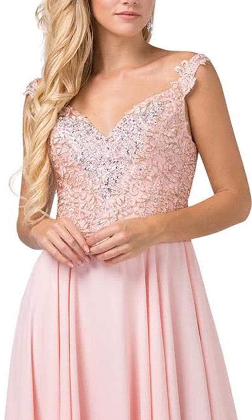 Dancing Queen - 2818 Beaded Lace Bodice Lace-Up Back Chiffon Gown Prom Dresses