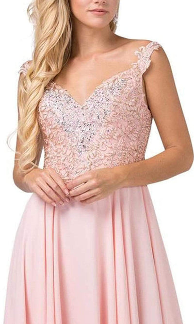Dancing Queen - 2818 Beaded Lace Bodice Lace-Up Back Chiffon Gown Prom Dresses