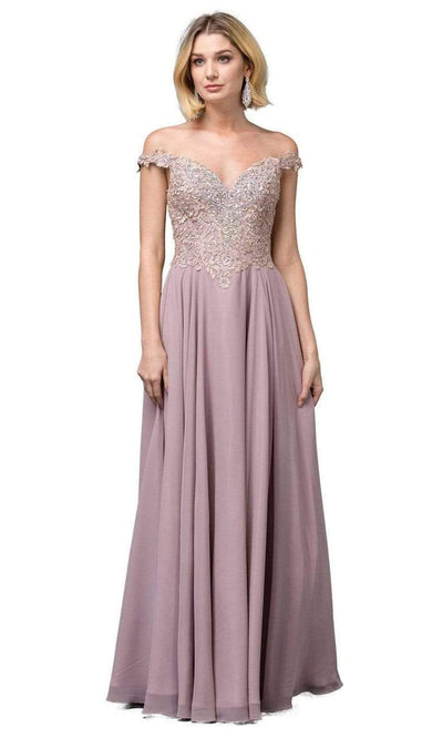 Dancing Queen - 2818 Beaded Lace Bodice Lace-Up Back Chiffon Gown Prom Dresses XS / Mocha