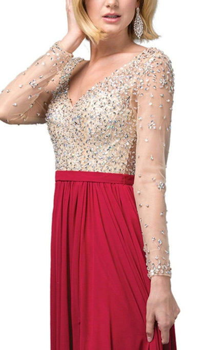 Dancing Queen - 2839 Long Sleeve Beaded Bodice A-Line Dress Prom Dresses