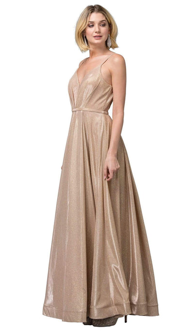 Dancing Queen - 2867 Sleeveless Plunging V-neck A-line Gown Prom Dresses XS / Gold