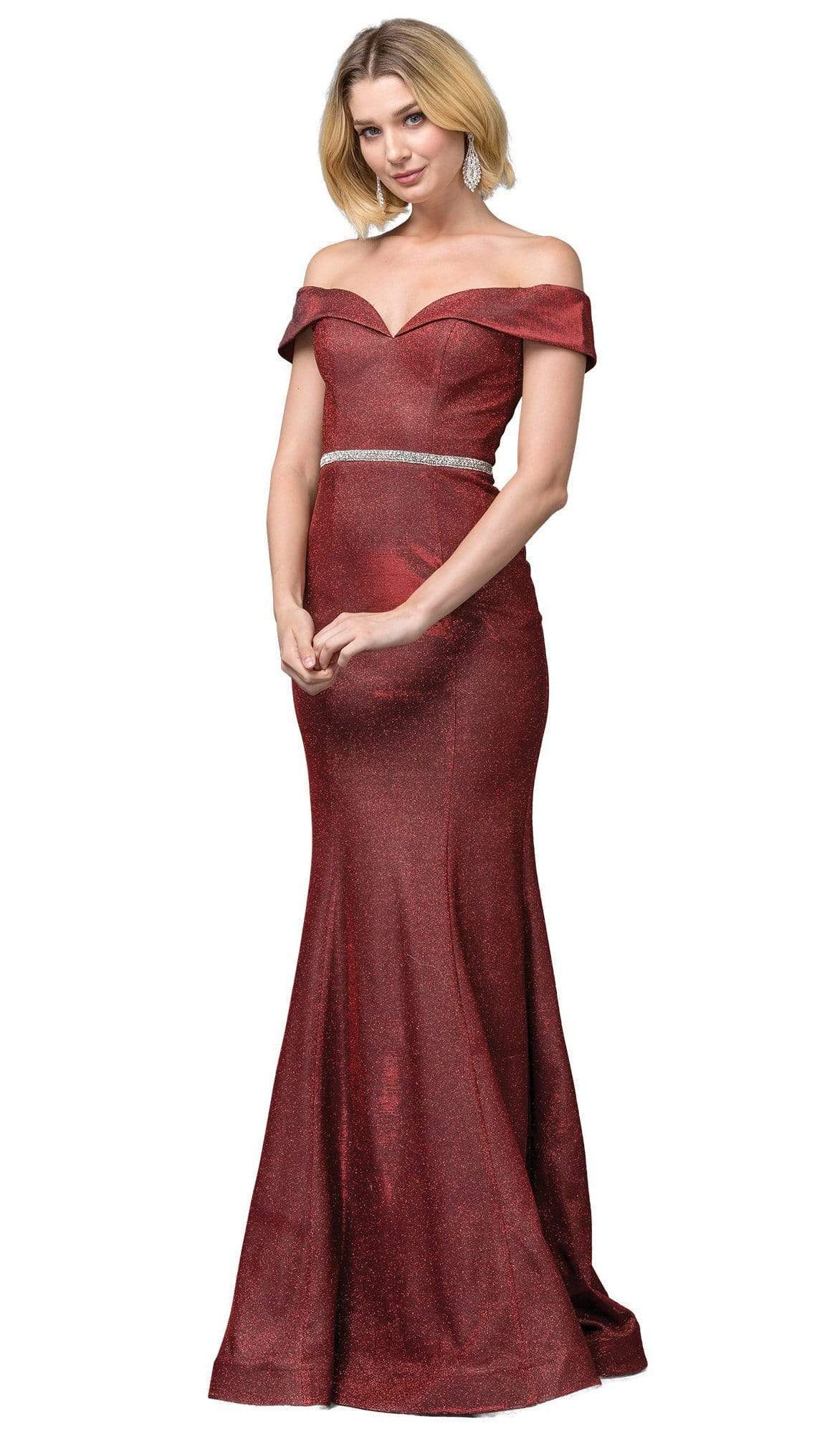 Dancing Queen - 2871 Plunging Off-Shoulder Trumpet Dress Mother of the Bride Dresses XS / Burgundy