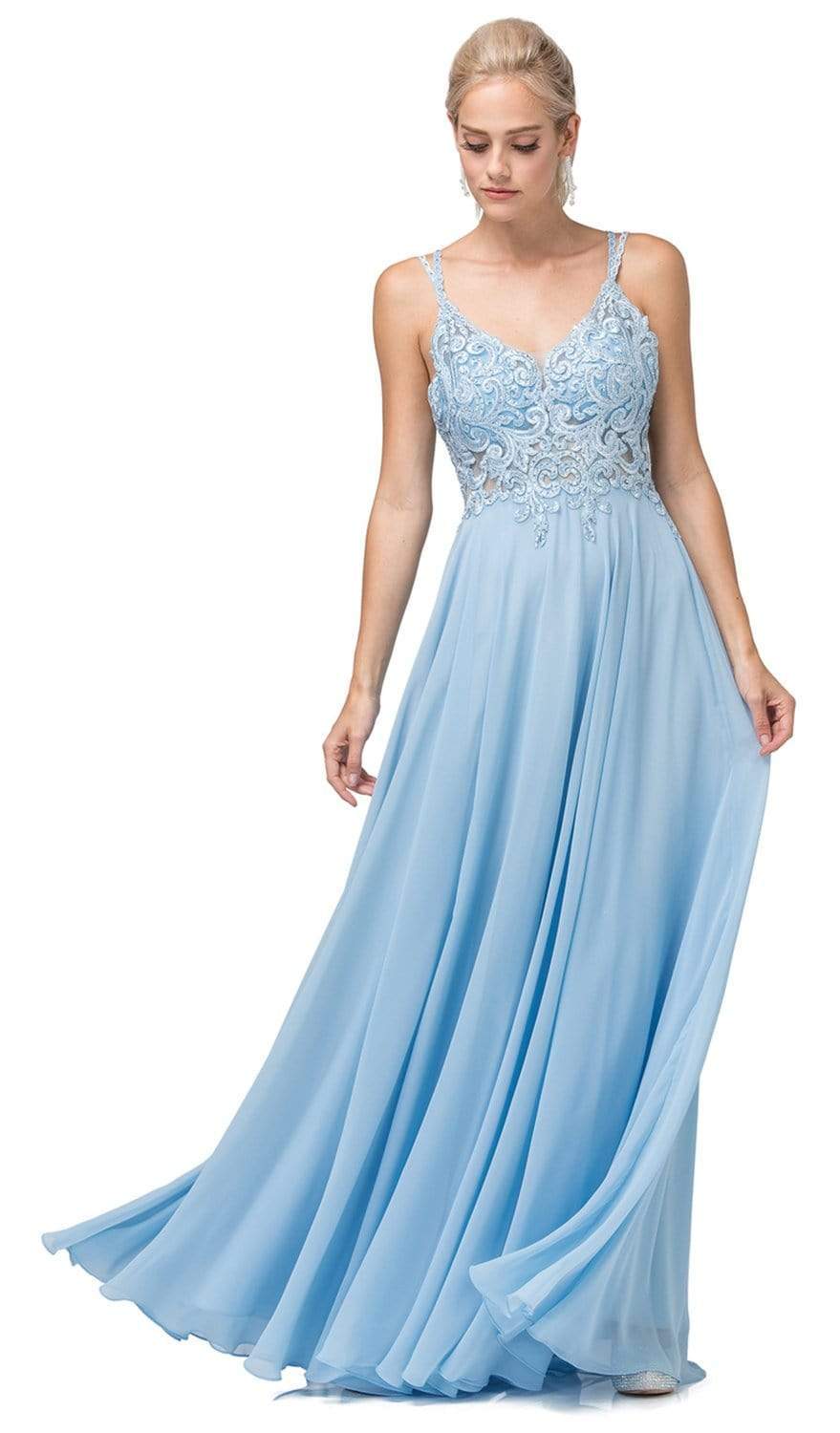 Dancing Queen - 2890 Embroidered Plunging V-neck A-line Dress Evening Dresses XS / Sky Blue