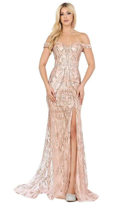 Dancing Queen - 2902 Embellished Off-Shoulder Trumpet Dress Prom Dresses XS / Rose Gold
