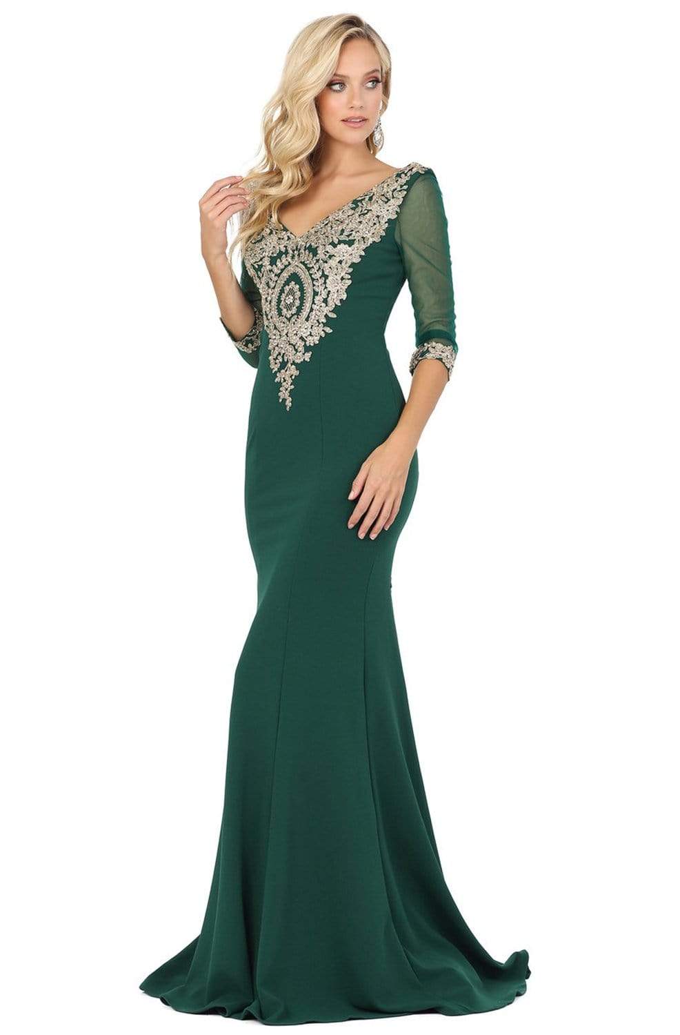 Dancing Queen - 2911 Lace Appliqued V Neck Mermaid Prom Dress Prom Dresses XS / Hunter Green