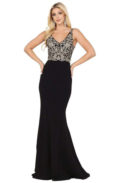 Dancing Queen - 2912 Sleeveless V Neck Lace Applique Long Prom Dress Evening Dresses XS / Black