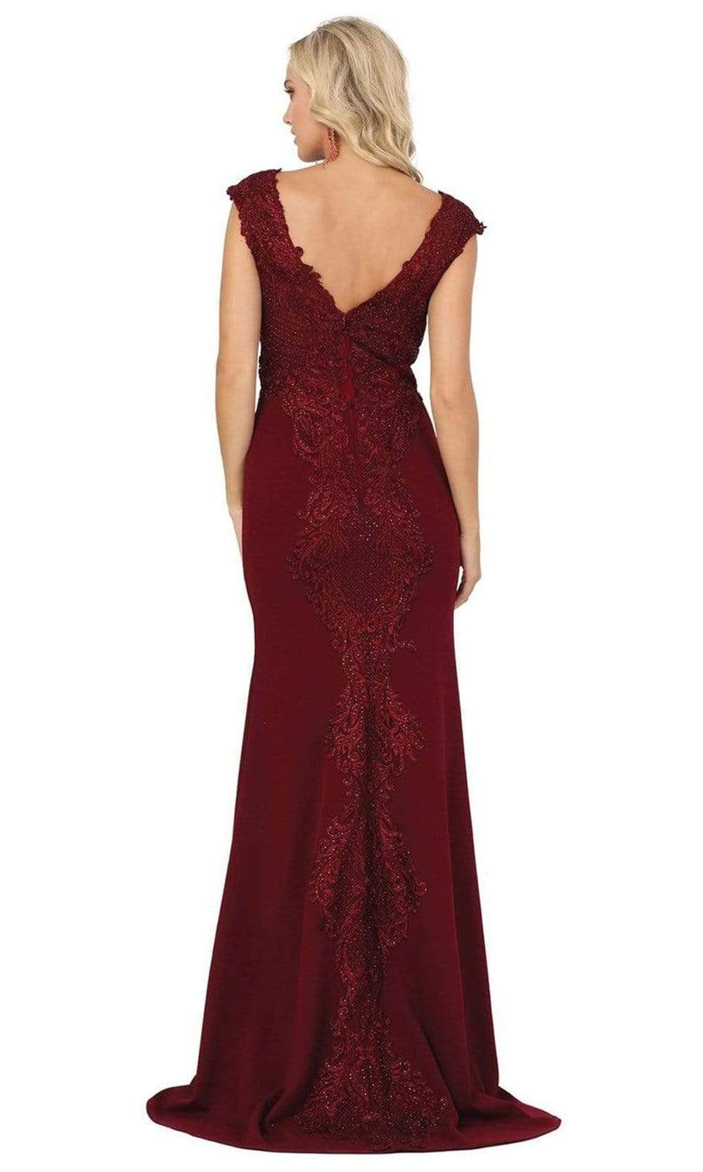 Dancing Queen - Bateau V-Back Embellished Long Gown 2920SC In Red