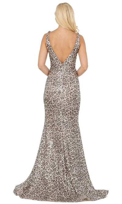 Dancing Queen - Plunging V-Neck Leopard Print Trumpet Dress 2921SC In Print