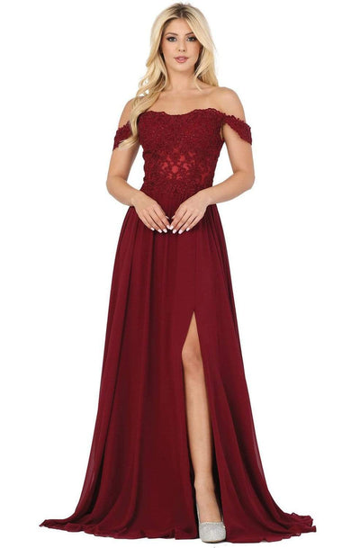 Dancing Queen - Off Shoulder High Slit A-Line Gown 2933SC In Red