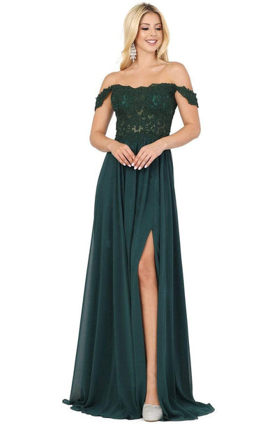 Dancing Queen - 2933 Beaded Lace Applique Bodice High Slit Prom Dress Evening Dresses XS / Hunter Green