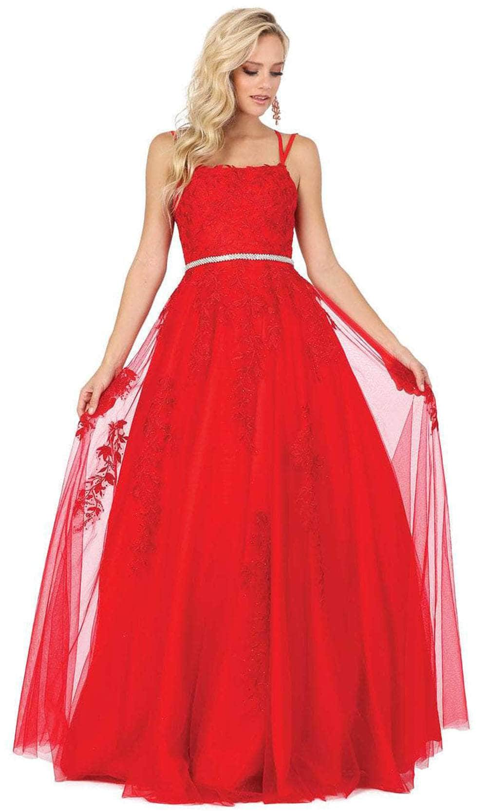 Dancing Queen 2942 - Embellished Sleeveless Straight Across Evening Dress Special Occasion Dress XS / Red