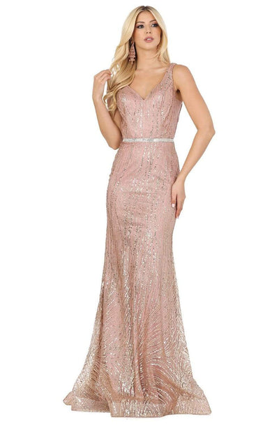 Dancing Queen - 2943 Sleeveless Glitter Motif Mermaid Gown Evening Dresses XS / Rose Gold