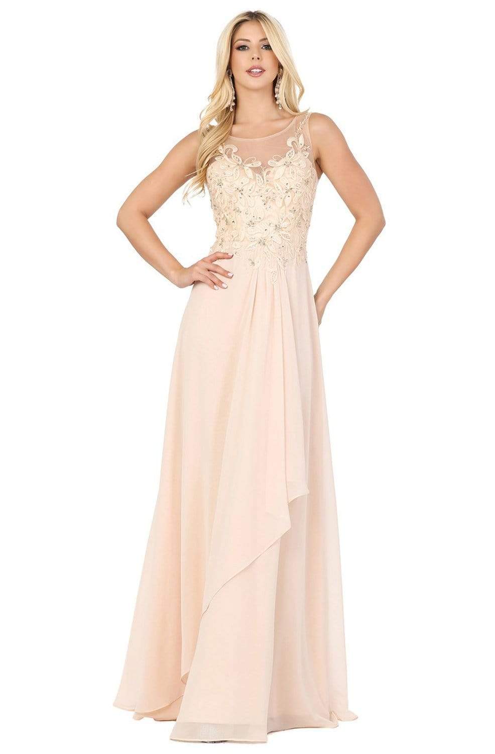 Dancing Queen - 2953 Embellished Bateau Neck A-line Dress Prom Dresses XS / Champagne
